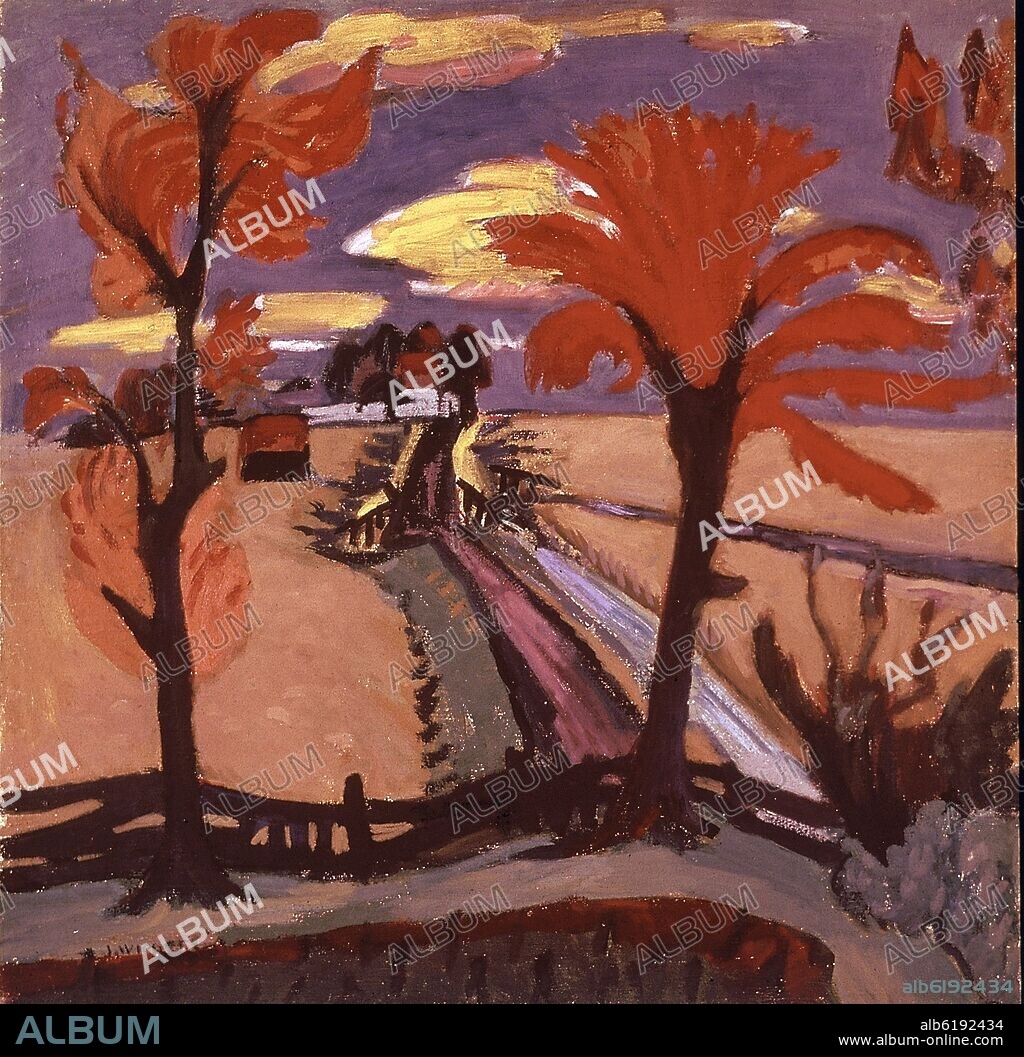JAN WIEGERS. PAISAJE CON ARBOLES ROJOS - SIGLO XX.