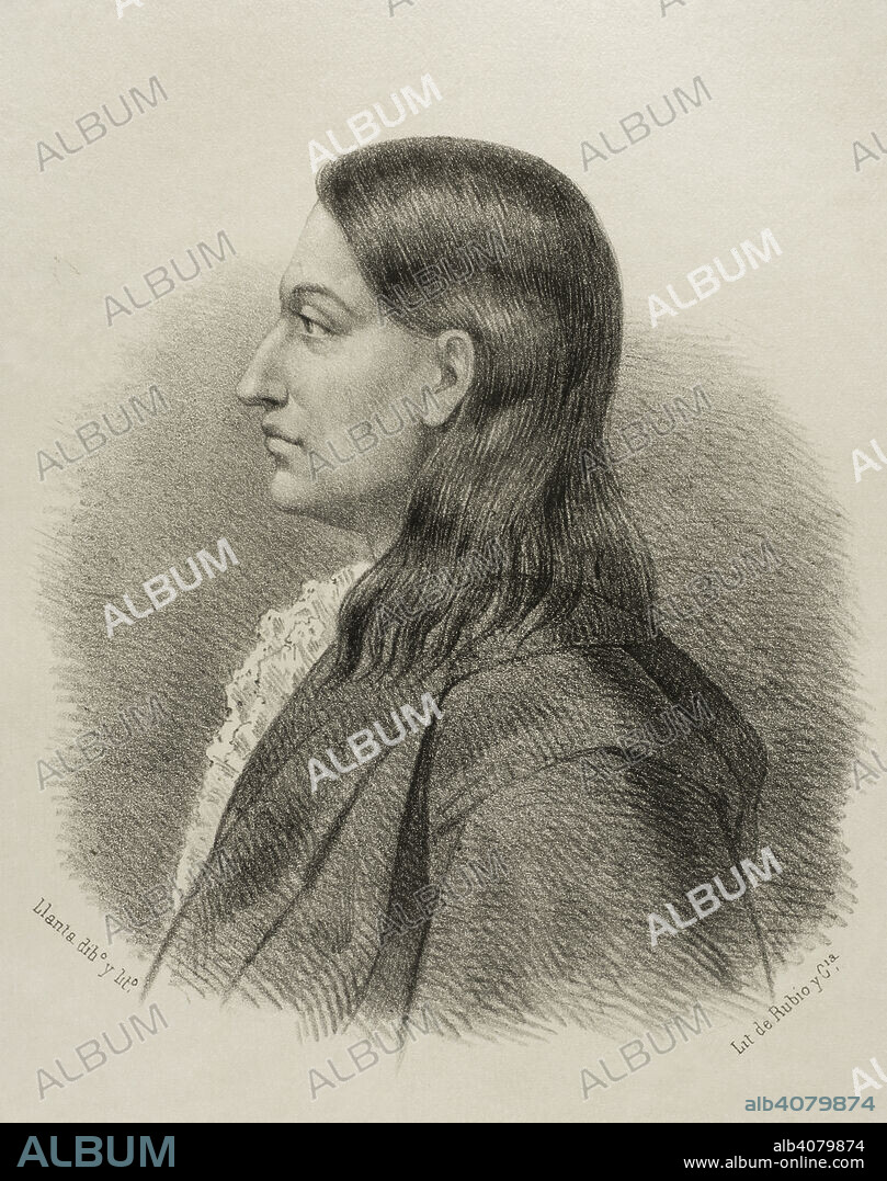 SANTIAGO LLANTA (FL. 1866-1872). FRENCH LITHOGRAPHER WHO WORKED IN SPAIN.. Claudio Coello (1642-1693). Pintor español de estilo barroco. En 1683 fué nombrado pintor del rey Carlos II. Dibujo por Llanta. Retrato. Litografía. Crónica General de España, Historia Ilustrada y Descriptiva de sus Provincias. Andalucía, 1869.