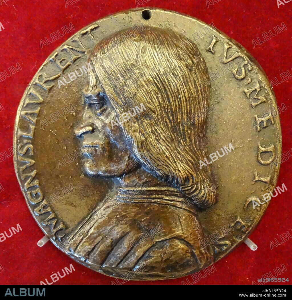 Coin depicting Lorenzo de' Medici (1449-1492) Italian statesman and de facto ruler of the Florentine Republic during the Italian Renaissance. Dated 15th Century.