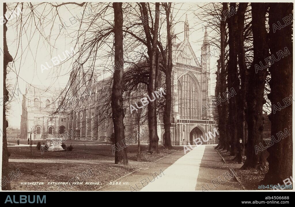 Unknown (Scottish), James Valentine, Scottish, 1815 - 1879, Winchester Cathedral from the Avenue, between 1870 and 1880, albumen print from collodion on glass negative, Image: 5 3/8 × 8 1/4 inches (13.7 × 21 cm).
