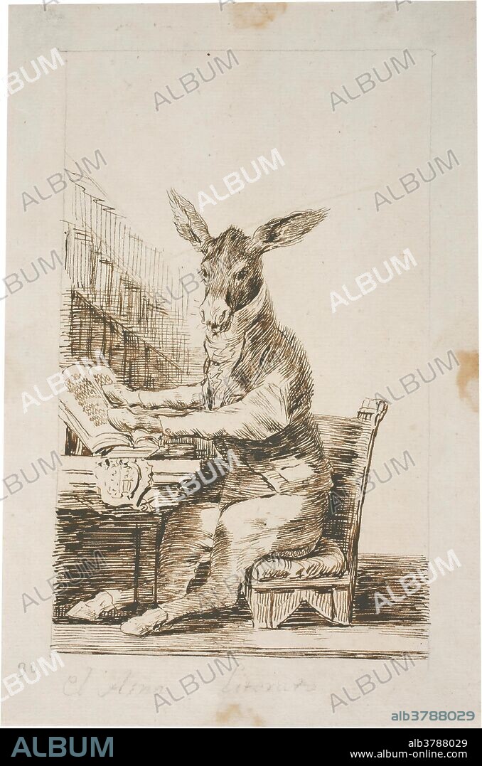Francisco de Goya y Lucientes / 'Sueño 26 (?). El Asno Literato'. 1796 - 1797. Lápiz, Pluma, Tinta ferrogálica sobre papel verjurado, agarbanzado, 228 x 152 mm.