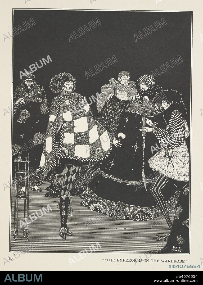 HANS CHRISTIAN ANDERSEN and HARRY CLARKE. The Emperor's New Clothes The Emperor is in the wardrobe. . Fairy Tales ... Illustrated by Harry Clarke. F.P. London : G. G. Harrap & Co., [1916]. Source: K.T.C.102.a.15 plate opposite page 60.