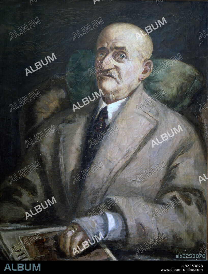 CONDE DE ROMANONES. ALVARO DE FIGUEROA. POLITICO ESPAÑOL. 1863 - 1950. FUE VARIAS VECES PRESIDENTE DEL GOBIERNO. OLEO DE JUAN ANTONIO MORALES.