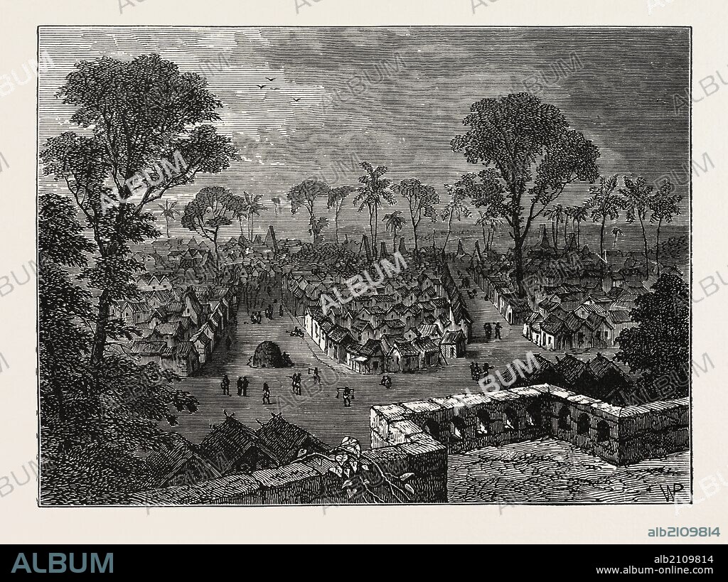 VIEW OF COOMASSIE, THE CAPITAL OF ASHANTI. Ashanti Empire, a pre-colonial West African state in what is now Ghana.