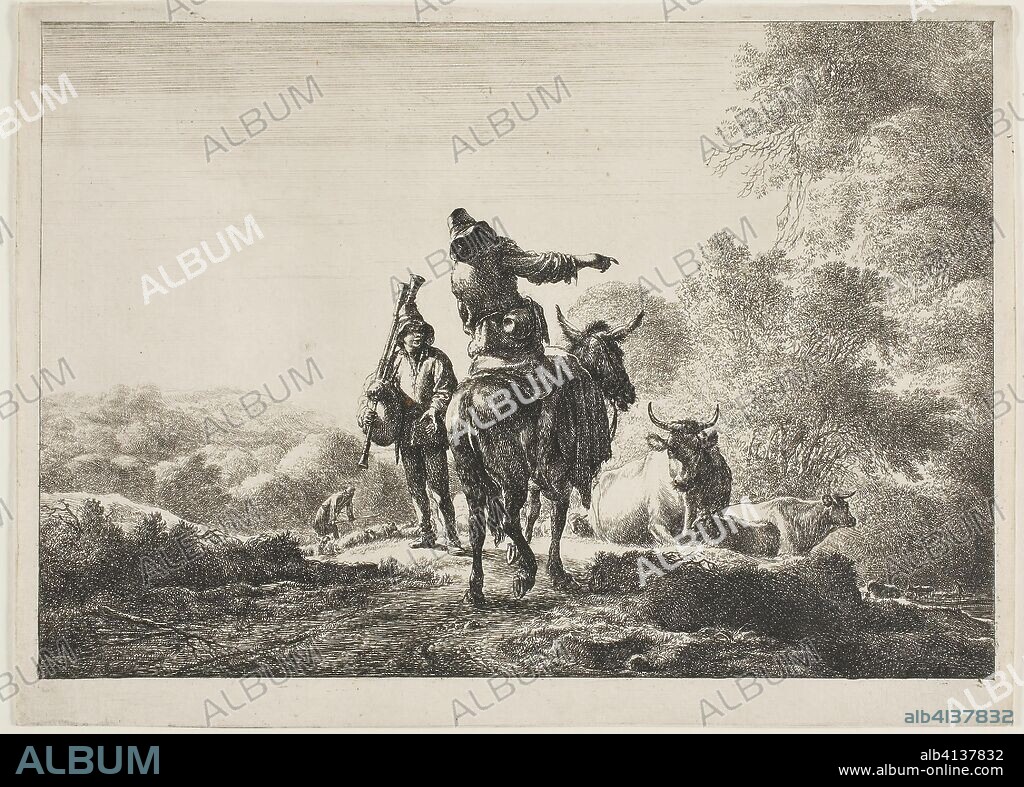 CLAES PIETERSZ. BERCHAM. The Bagpipe Player. Nicolaes Berchem, the Elder; Dutch, 1621/22-1683. Date: 1644-1645. Dimensions: 161 × 233 mm (image); 176 × 243 mm (sheet). Etching on paper. Origin: Holland.