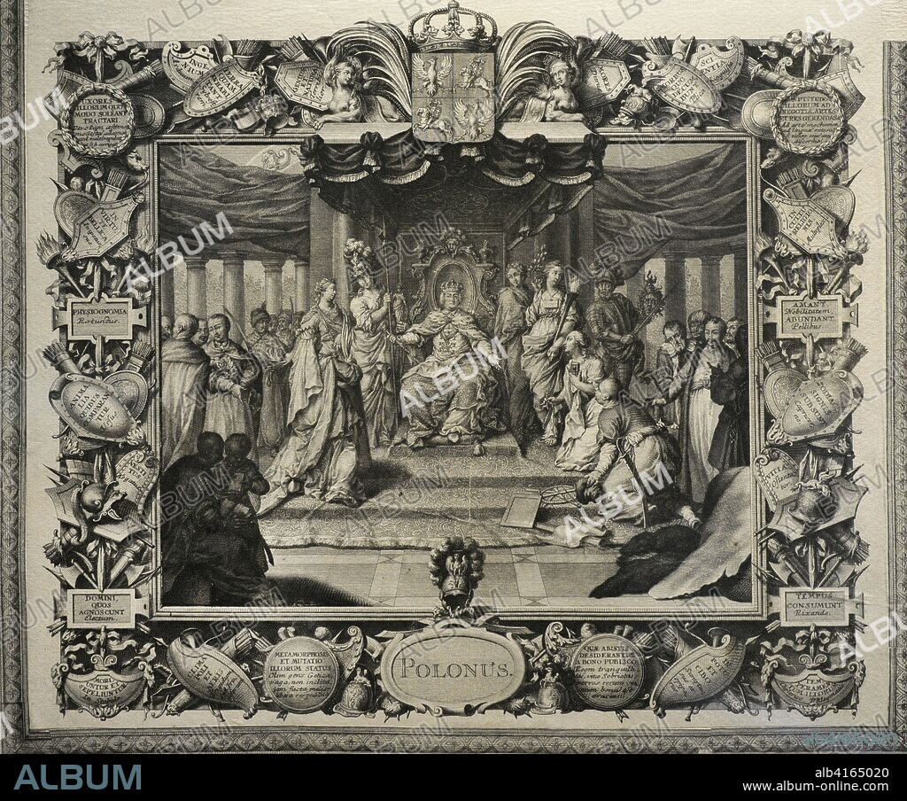Polonus. Ilustración perteneciente a la serie Laconicum Europae Speculum (1736-1740). Obra de Andreas Hofer (activo la primera mitad del siglo XVIII) y Philipp Andreas Kilian (1714-1759). Dibujos de Paul Decker (1685-1742). Editor, Martin Engelbrecht (1684-1756). Grabado, papel. Museo Nacional de Varsovia. Polonia.