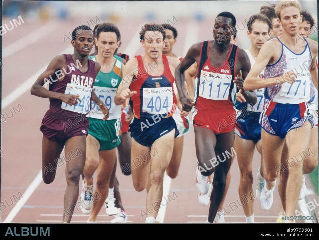 Barcelona, 08/08/1992. Olimpiadas de Barcelona de 1992. Fermín Cacho corriendo la prueba de 1500 metros con la que ganó la medalla de oro.