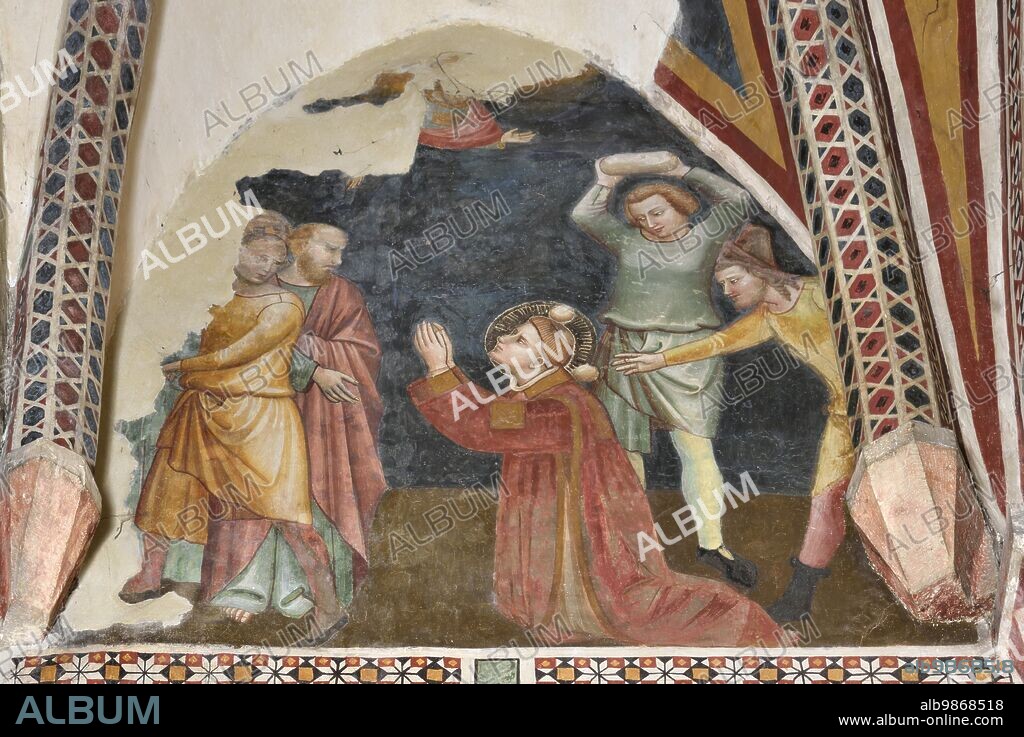 Fabriano (Marche - An), church of San Domenico (or Santa Lucia), Chapel of Sant'Orsola (or of the Archangel Michael), Allegretto Nuzi (cycle of frescoes from the mid-14th century). Martyrdom of St Stephen.