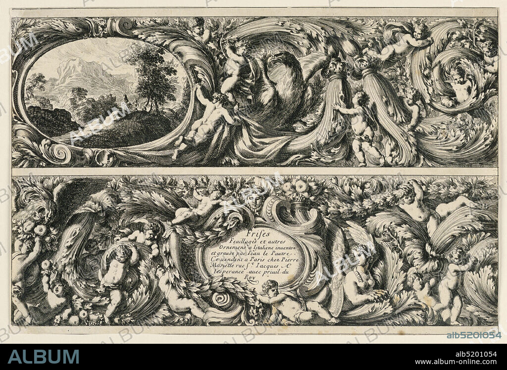 Print, Jean Le Pautre, French, 16181682, Pierre Mariette II, French, 1634 - 1716, Etching on white laid paper, Paris, France, France, 165060, ornament, Print.