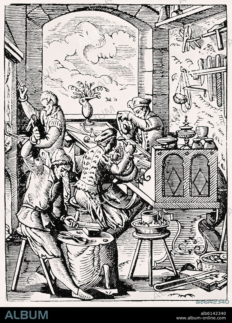 GREMIOS DE TRABAJADORES - HERRERO - GRABADO SIGLO XVIII.