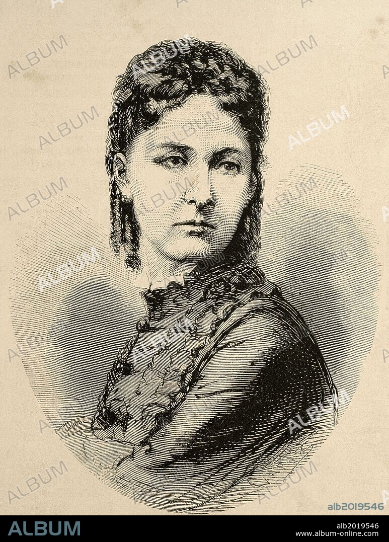 MARIA VICTORIA DAL POZZO (1867-1876). Reina consorte y Duquesa de Aosta. Primera esposa del rey Amadeo I de España. Grabado. "La Ilustración Española y Americana", año 1870.