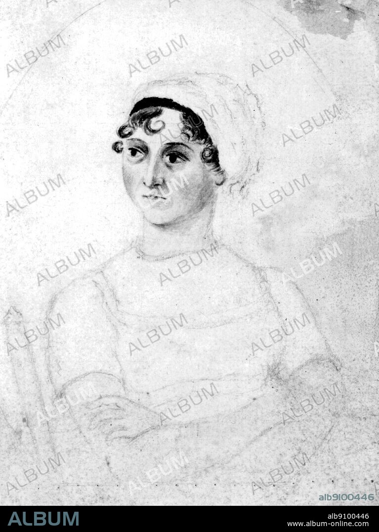 Jane Austen c 1810 . by C Austen (1775-1817). pencil and watercolour. Cassandra Austen 1810 Jane Austen's elder sister.