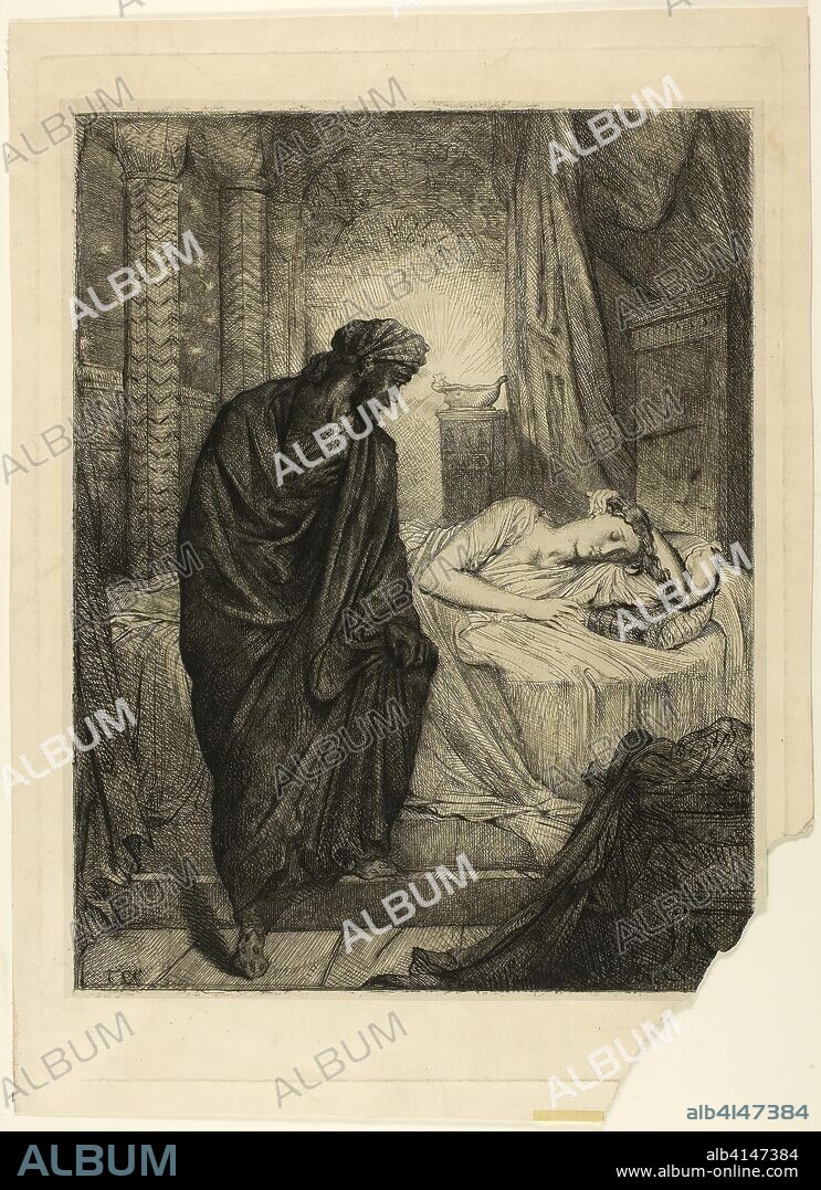 THEODORE CHASSERIAU. Yet She Must Die, plate eleven from Othello. Théodore Chassériau; French, 1819-1856. Date: 1844. Dimensions: 312 × 231 mm (image); 318 × 250 mm (chine); 365 × 264 mm (plate); 394 × 284 mm (sheet). Etching, engraving, roulette and drypoint on off-white China paper, laid down on cream laid paper. Origin: France.