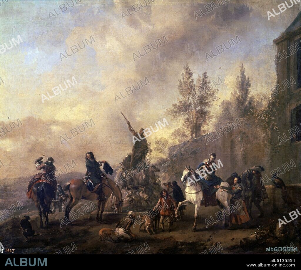 PHILIPS WOUWERMAN (1619-1668). PARTIDA DE CETRERIA - 1665-1668 - OLEO/LIENZO - 80x70 cm - BARROCO HOLANDES - NP 2150.