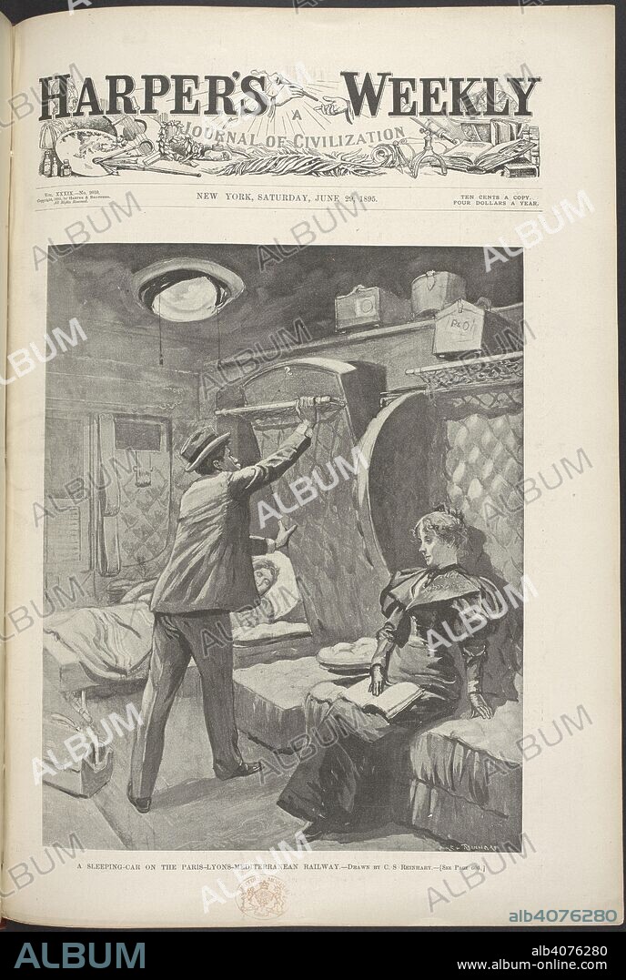 CHARLES STANLEY REINHART. A sleeping-car on the Paris-Lyons-Mediterranean railway. Harper's weekly. New York, June 29, 1895. Source: LOU.A.107, vol.XXXIX, o.2010. page 599.
