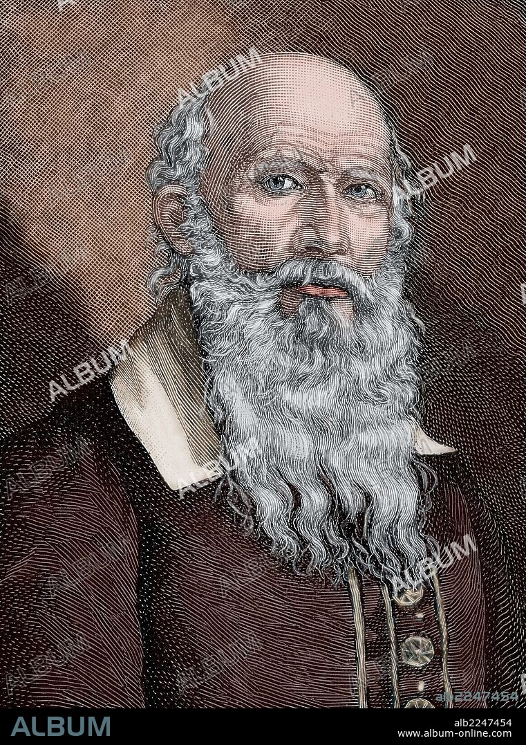 Friedrich Ludwig Jahn (1778-1852). Pedagogo alemán, conocido como el "padre de la gimnasia". Copia de una litografía hecha por Engelbach en 1846. Grabado coloreado.