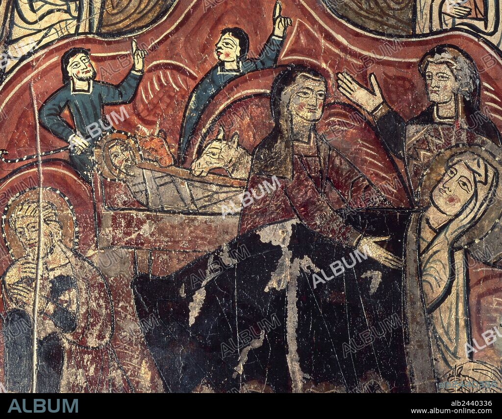 Romanesque. Spain. Aragon. Nativity. Altar frontal of St. Mary's church. Iguacel. Tempera on wood. 12th century. Diocesan Museum of Jaca.