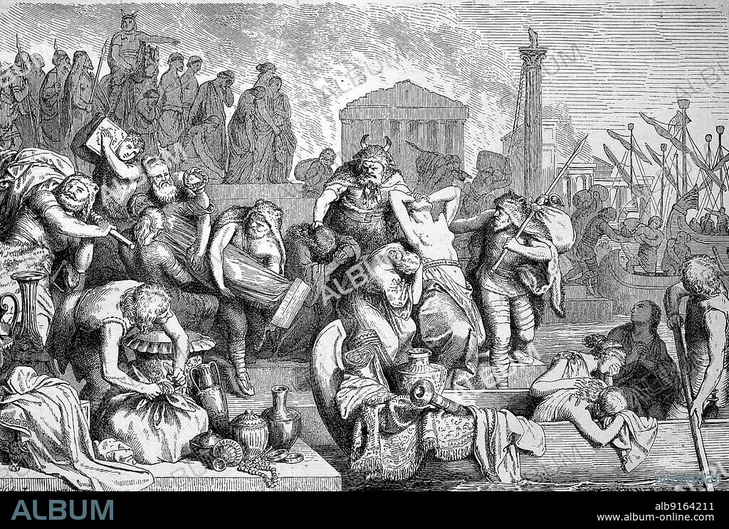 Retreat of the Vandals from Rome, Sack of Rome, 455, History of Ancient Rome, Roman Empire, Italy, Historical, digitally restored reproduction of a 19th century original, exact date unknown