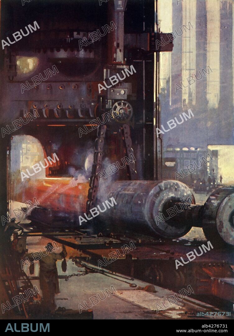 'Forging a Propeller Shaft for a Large Liner', c1930. From "The Wonder Book of Engineering Wonders", edited by Harry Golding. [Ward, Lock & Co., Limited, London and Melbourne].