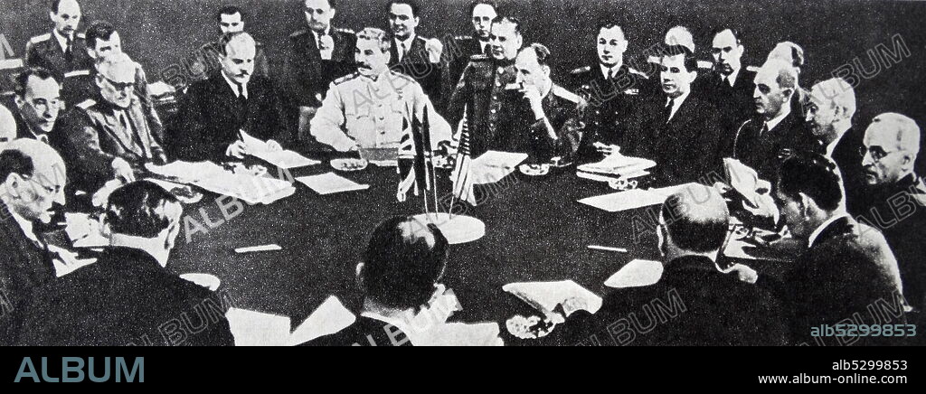 Stalin and Molotov lead the Soviet delegation at the Berlin (Potsdam) conference. July 1945.