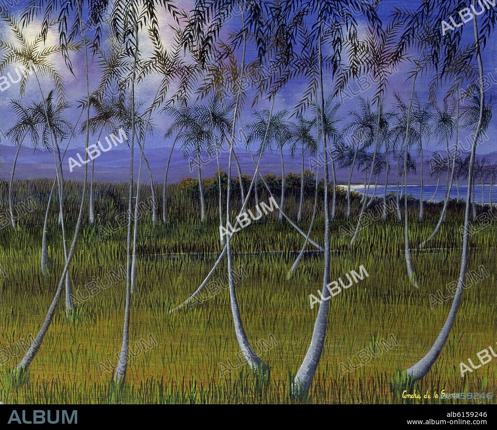 CONCHA DE LA SERNA. PINTURA - ARBOLES EN UNA PRADERA CERCA DEL MAR -.