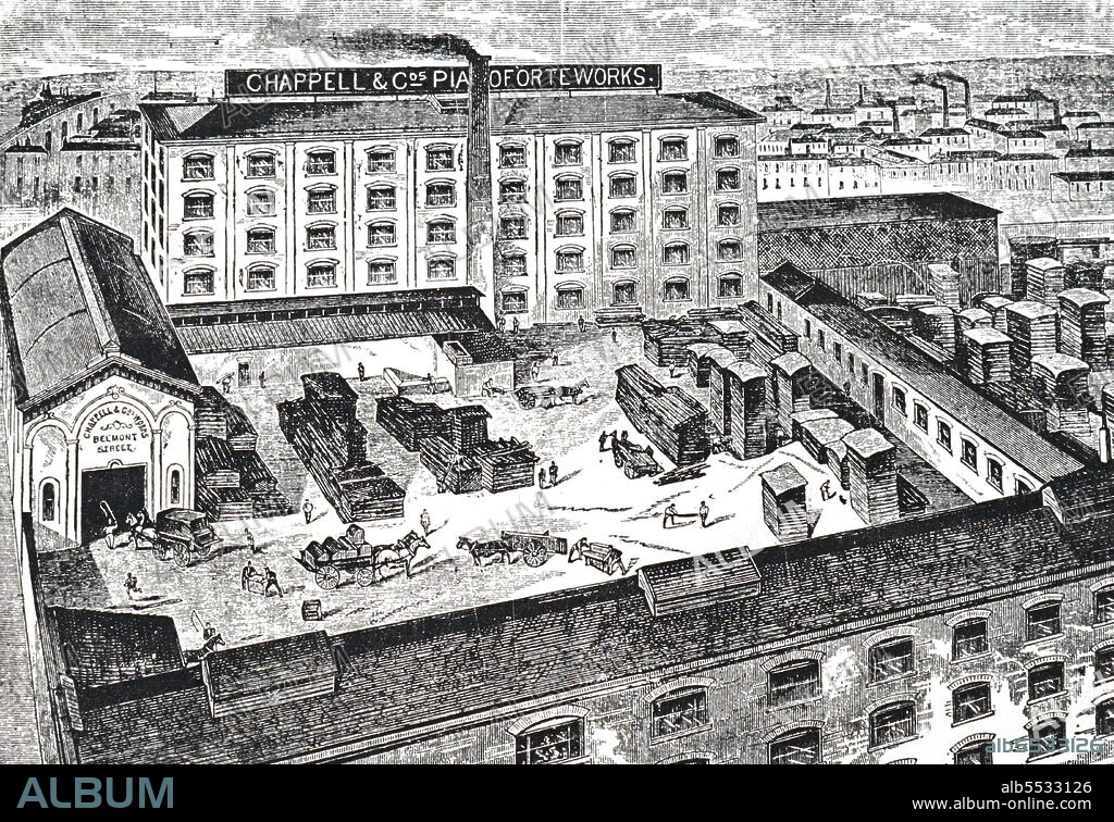 Chappell and Co's Piano Works, Belmont Street (Kentish Town), London. From Royal Album of Arts and Industries of Great Britain, Wyman & Sons, London, 1887.