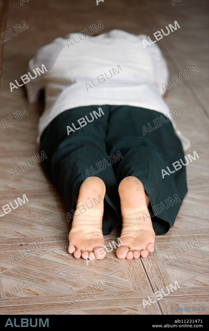 Prostration in Hindu temple, Dubai, United Arab Emirates, Middle East.