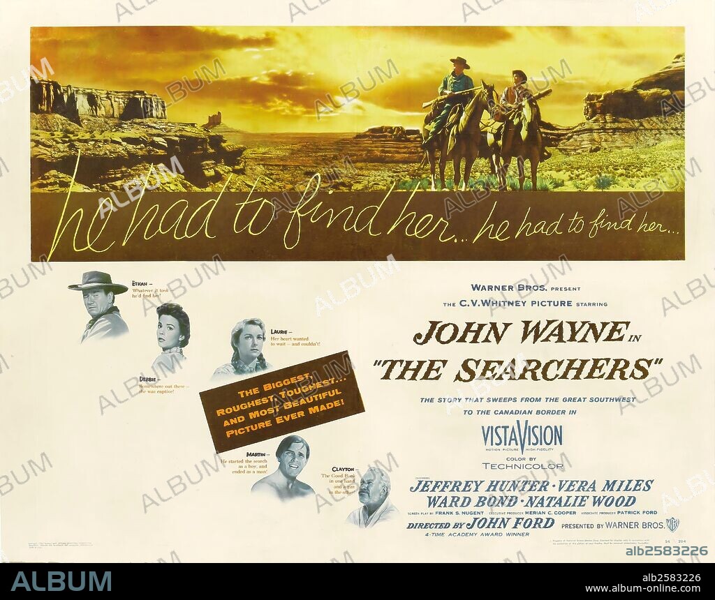 Poster of THE SEARCHERS, 1956, directed by JOHN FORD. Copyright WARNER BROTHERS.
