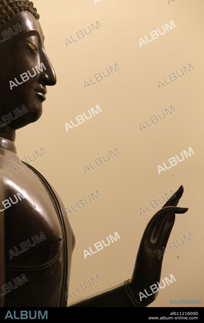 Bronze Buddha dating from the 15th and 16th century, Jnana mudra symbolizing knowledge, from Ayutthaya, Thailand, Guimet Museum, Paris, France, Europe.