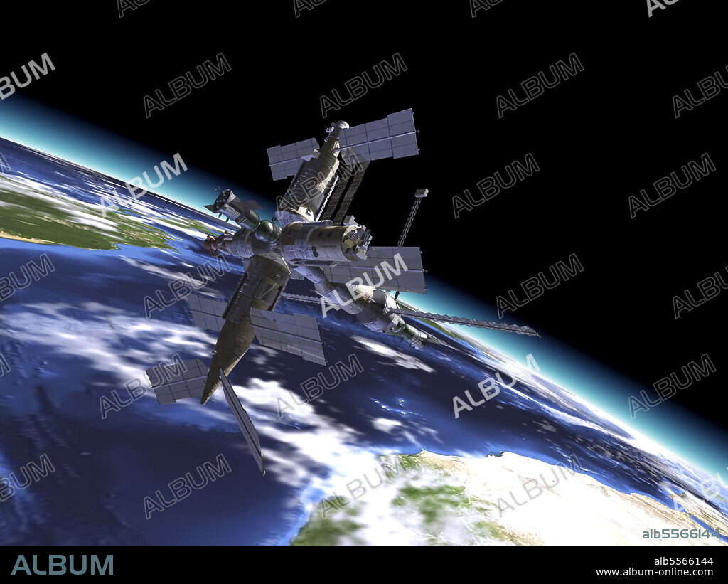 Mir Russian Space Station in orbit over Earth.