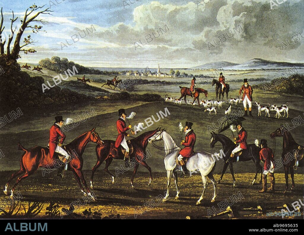 The Rendezvous Of THe Smoking Hunt At Braunston. After Charles Loraine Smith 1826.