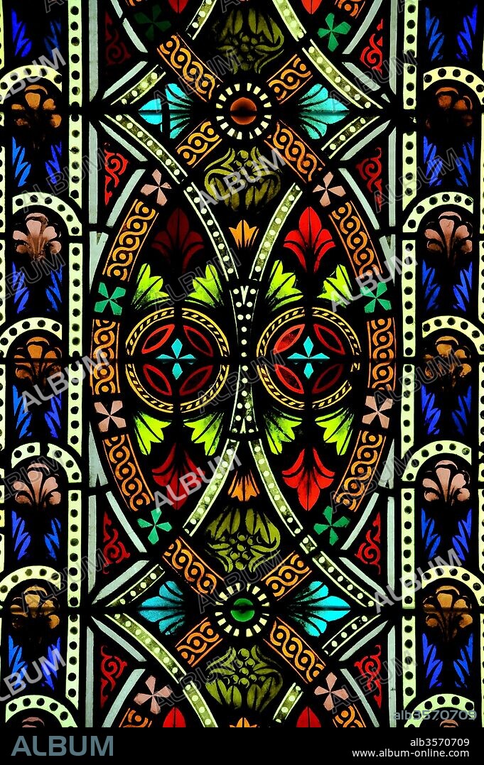Vidriera Gótica de la catedral de Barcelona, Siglo XV, Barcelona, Barcelona, Cataluña, España.