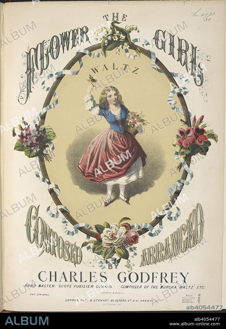 CHARLES GODFREY. Music cover depicting a young girl selling flowers. . The Flower Girl waltz. [P. F. with cornet accompaniment.]. London, [1867]. Source: h.2931.(30).