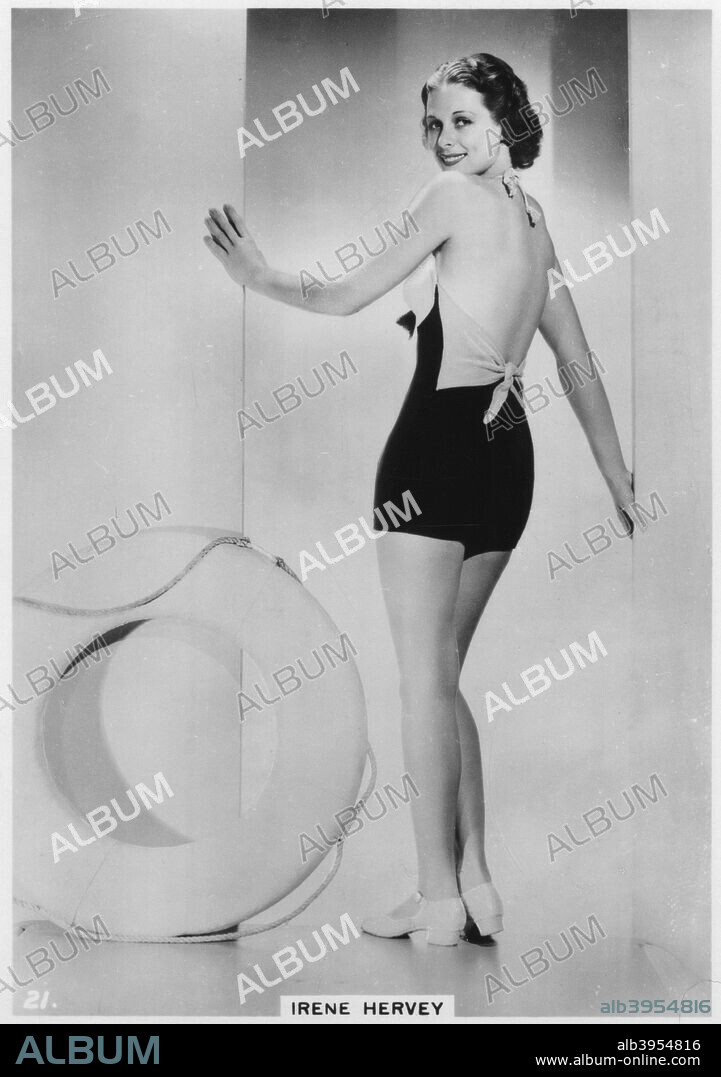 Irene Hervey, American film actress, c1938. Irene Hervey (1909-1998) appeared in numerous films in the 1930s and 1940s. From the 1950s onwards she switched increasingly to television acting. Cigarette card from 'Modern Beauties', 3rd series, issued by the British-American Tobacco Company.