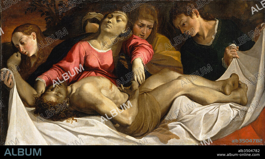 The Lamentation, ca. 1582, Oil on canvas, 37 1/2 x 68 in. (95.3 x 172.7 cm), Paintings, Ludovico Carracci (Italian, Bologna 1555–1619 Bologna), This astonishing painting belonged to Alessandro Tanari, papal treasurer of Bologna. At the time of his death he owned eleven works by Ludovico Carracci. This canvas is a landmark of the Carracci reform of painting.