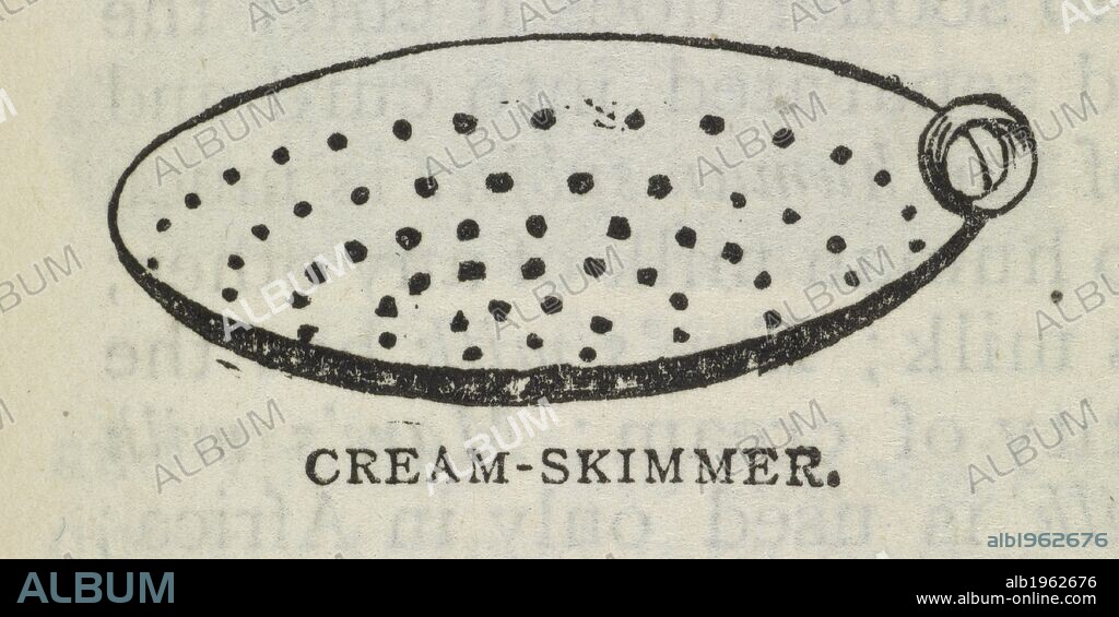 Cream-skimmer. The book of household management ... London : Ward, Lock, Bowden & Co., 1892. Source: 7942.dd.9, page 1149. Language: English.