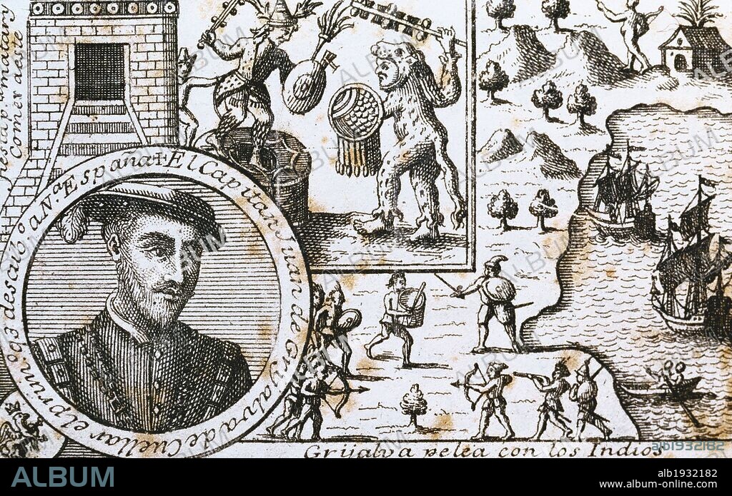 GRIJALVA, Juan de (Cuéllar, h.1480-Olancho, 1527). Navegante y descubridor español. Colaboró con Diego Velázquez en la conquista de Cuba (1511). Descubridor de la isla de Cozumel (Santa Cruz). Murió a manos de los indios, en una expedición a América Central. Grabado de 1726.