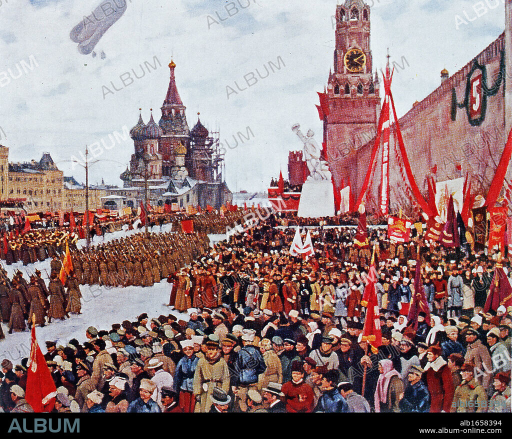 Red army parade, Moscow, 1923. After the painting by Konstantin Youon. Russian.