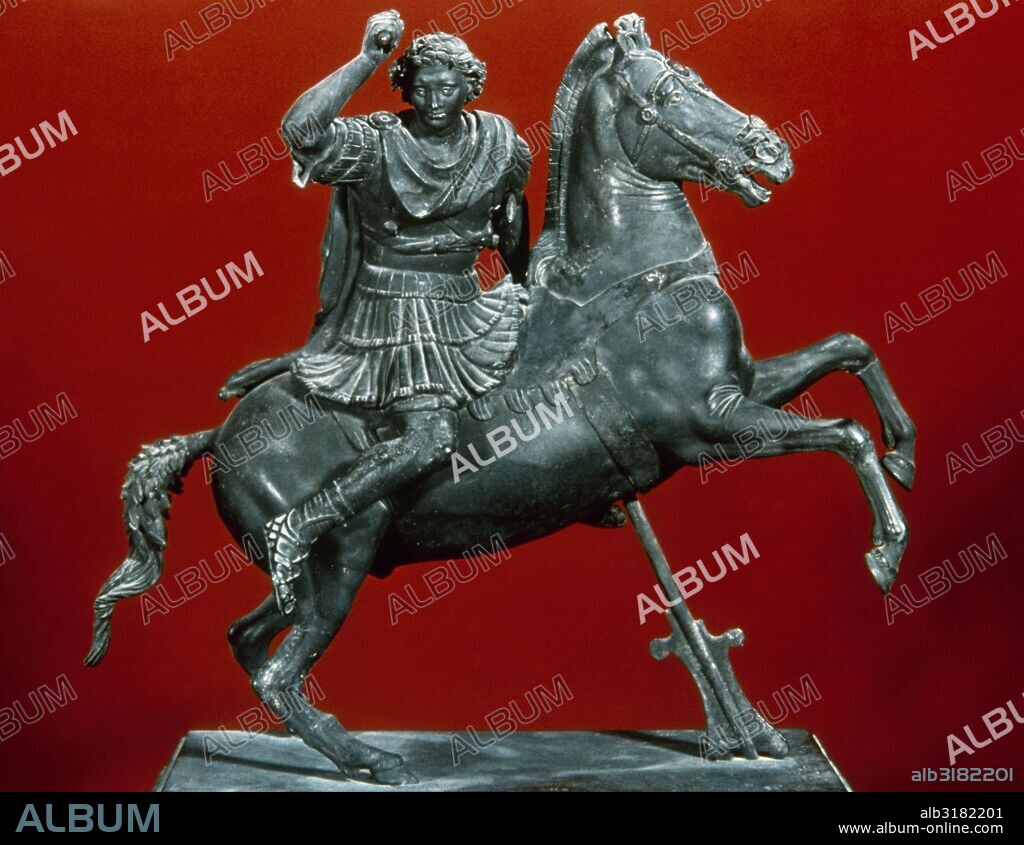 Alexander III the Great (356-323 BC.). King of Macedon. Equestrian statuette of Alexander riding Bucephalus. Bronze. 1st century BC - 1st century AD. Found in Pompeii. National Archaeological Museum. Naples, Italy.