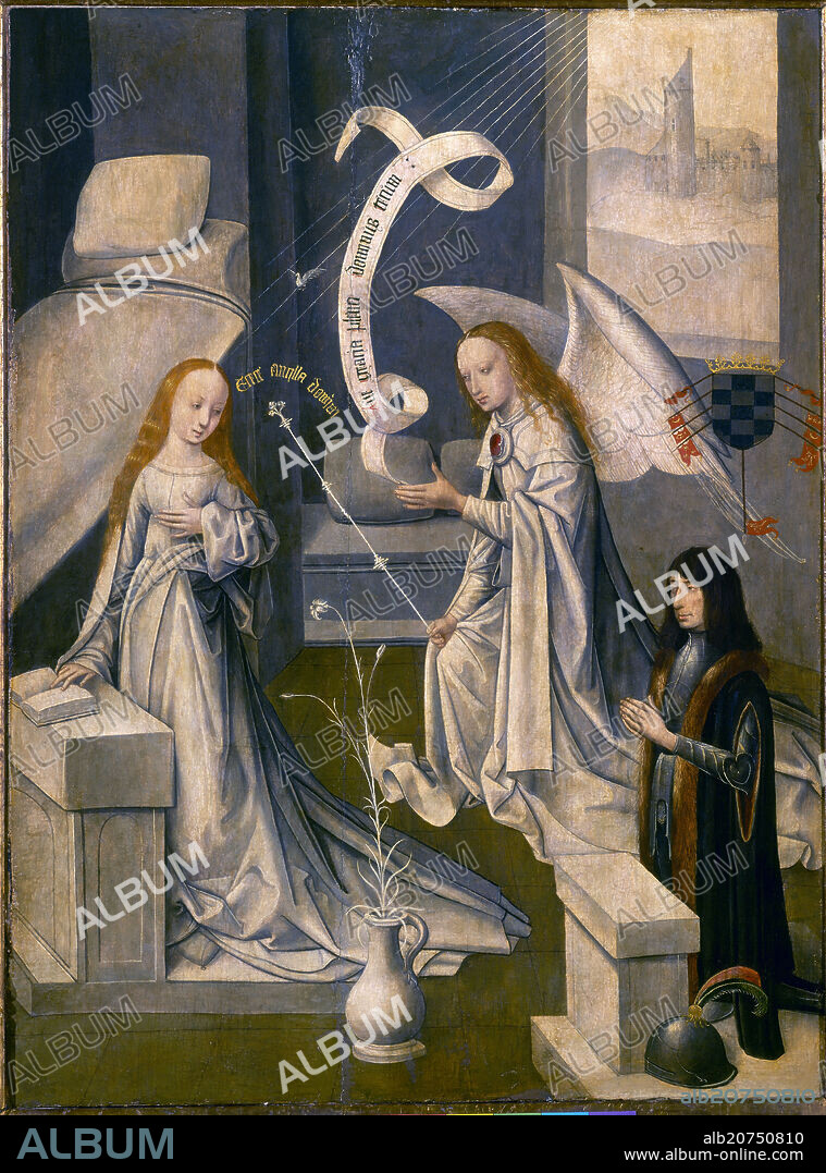 MASTER OF THE VIRGO INTER VIRGINES. LA ANUNCIACION A LA VIRGEN CON GARCIA ALVAREZ DE TOLEDO - I DUQUE DE ALBA - S XV/XVI - ESCUELA FLAMENCA.