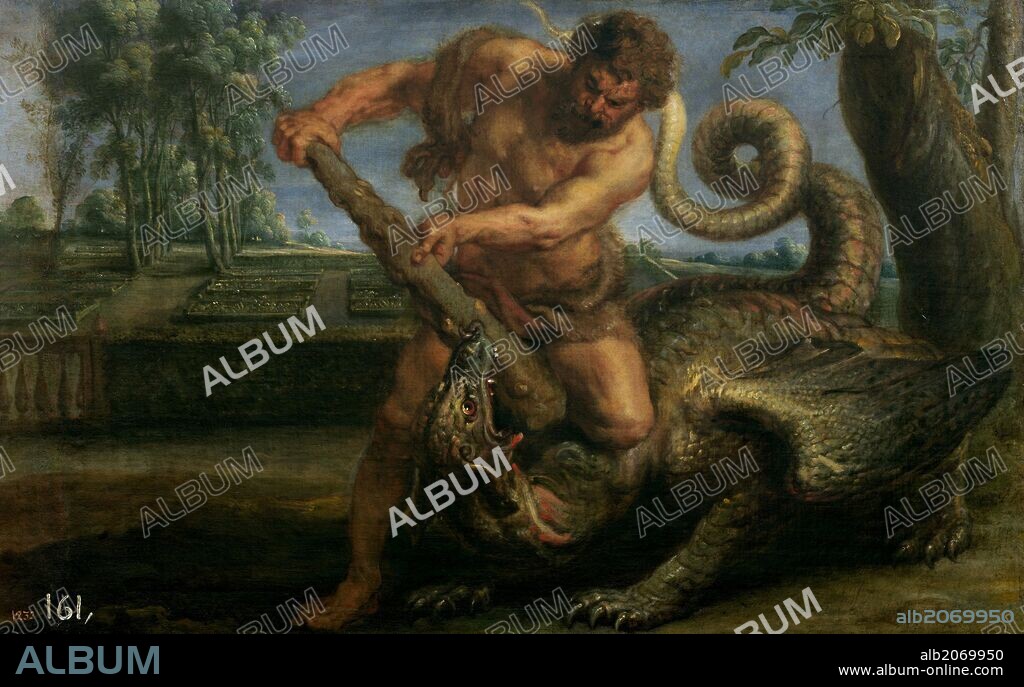 PETER PAUL RUBENS (y taller). Pedro Pablo Rubens (y taller) / 'Hércules matando al dragón del jardín de las Hespérides', 1635-1640, Escuela Flamenca, Óleo sobre Lienzo, 64,3 cm x 103,5 cm, P01711.