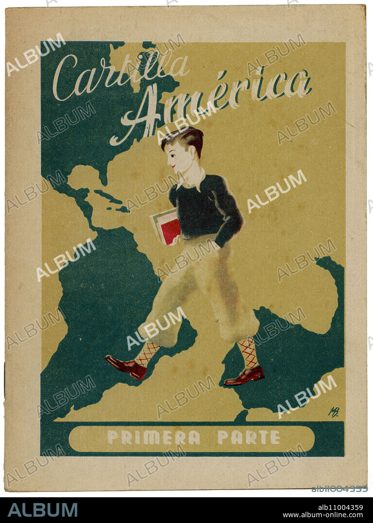 Portada del libro escolar Cartilla América, método de lectura, de Editorial América, de Valencia. Años 1940.