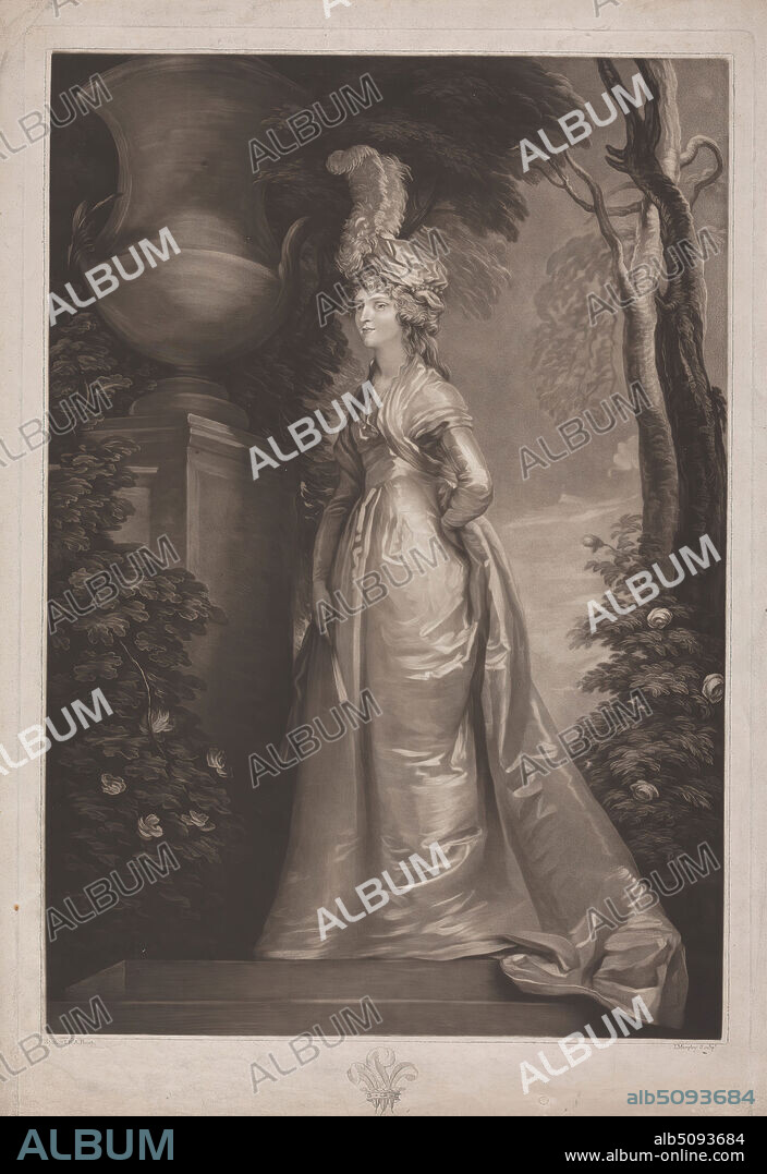 Caroline Princess of Wales, Print made by John Murphy, c.17481820, British, after Thomas Stothard, 17551834, British, 1795, Mezzotint on medium, slighlty textured, cream wove paper, Sheet: 22 3/16 × 15 5/16 inches (56.4 × 38.9 cm) and Image: 19 3/8 × 13 5/16 inches (49.2 × 33.8 cm).