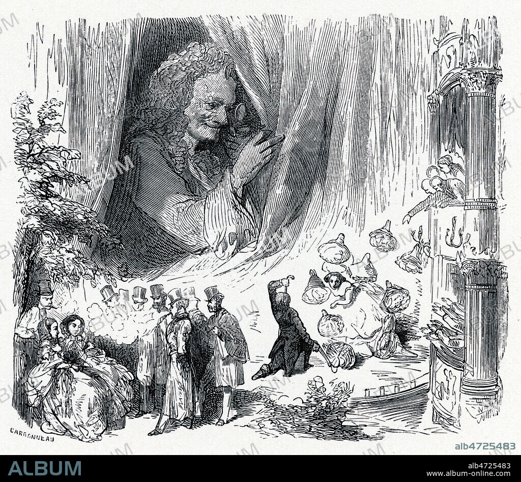 VOLTAIRE (1694-1778) : Sifflez-moi librement ; je vous le rends mes freres (scruttant ses succes au theatre). Illustration de 1873 par Gustave DORE (1832-1883) pour Voyage en Pyrenees d'Hippolyte TAINE (1828-1893). Credit : Collection Jonas/Kharbine-Tapabor.
