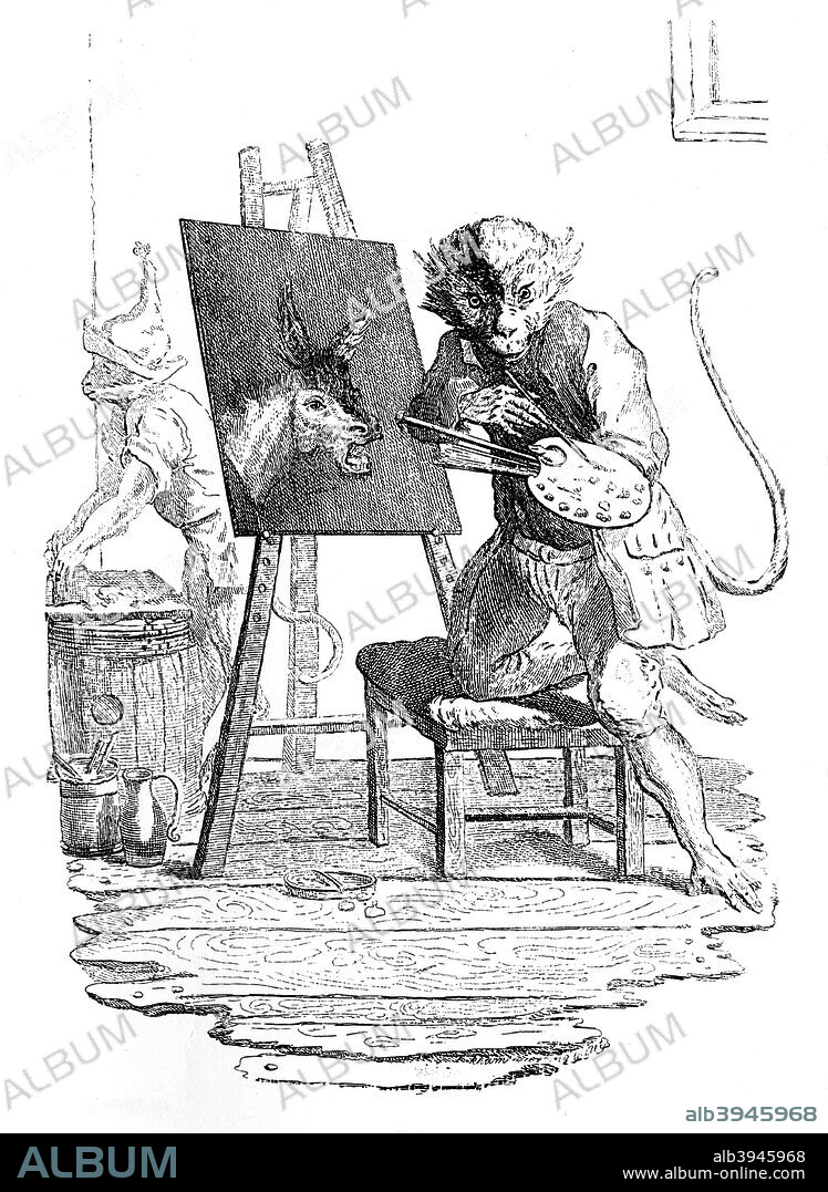 'An Ape painting an Ass', 1753. Illustration from Social Caricature in the Eighteenth Century ... With over two hundred illustrations by George Paston [pseudonym of Emily Morse Symonds], (London, 1905).