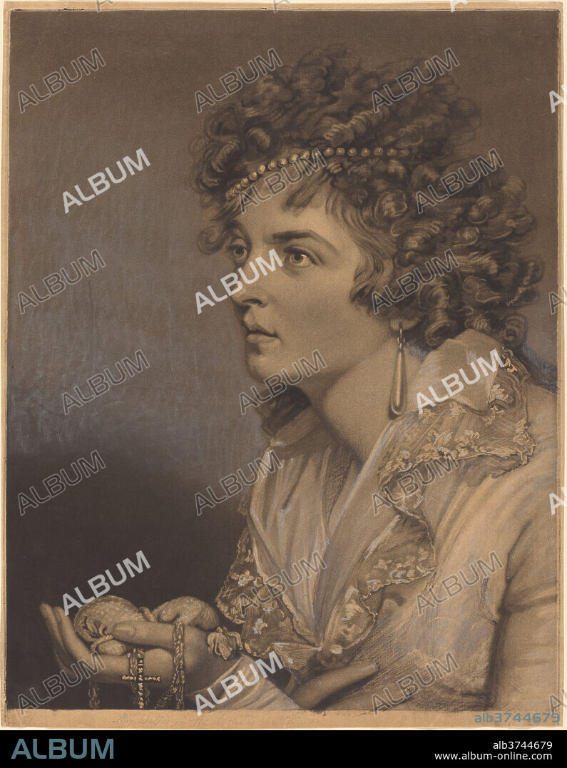 JOHN RAPHAEL SMITH. Amanthis with Pearls. Dated: 1797. Dimensions: plate: 52.6 x 40.5 cm (20 11/16 x 15 15/16 in.)  sheet: 53.2 x 41 cm (20 15/16 x 16 1/8 in.). Medium: mezzotint touched with black and white chalk on laid paper [proof].