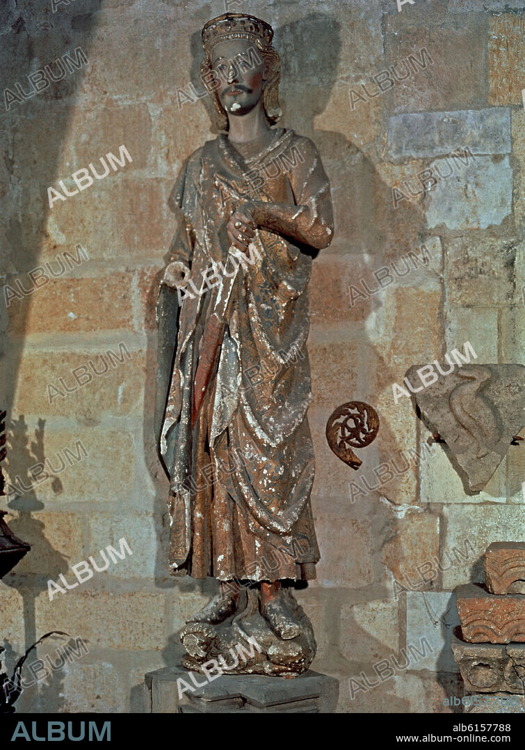 ESTATUA POLICROMADA DE ORDOÑO II - REY DE LEON Y DE ASTURIAS- 871/924 O TAMBIEN SE LE HA IDENTIFICADO COMO ALFONSO X EL SABIO.