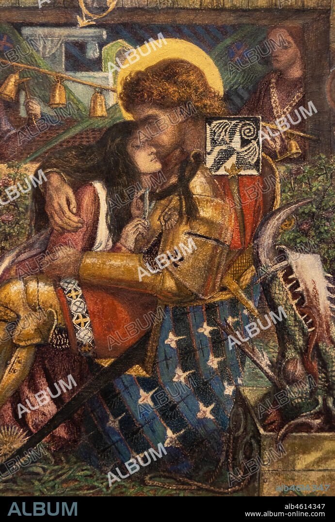 "The Wedding of St. George and Princess Sabra", (1857) by Dante Gabriel Rossetti (1828-1882); watercolour on paper. Detail.