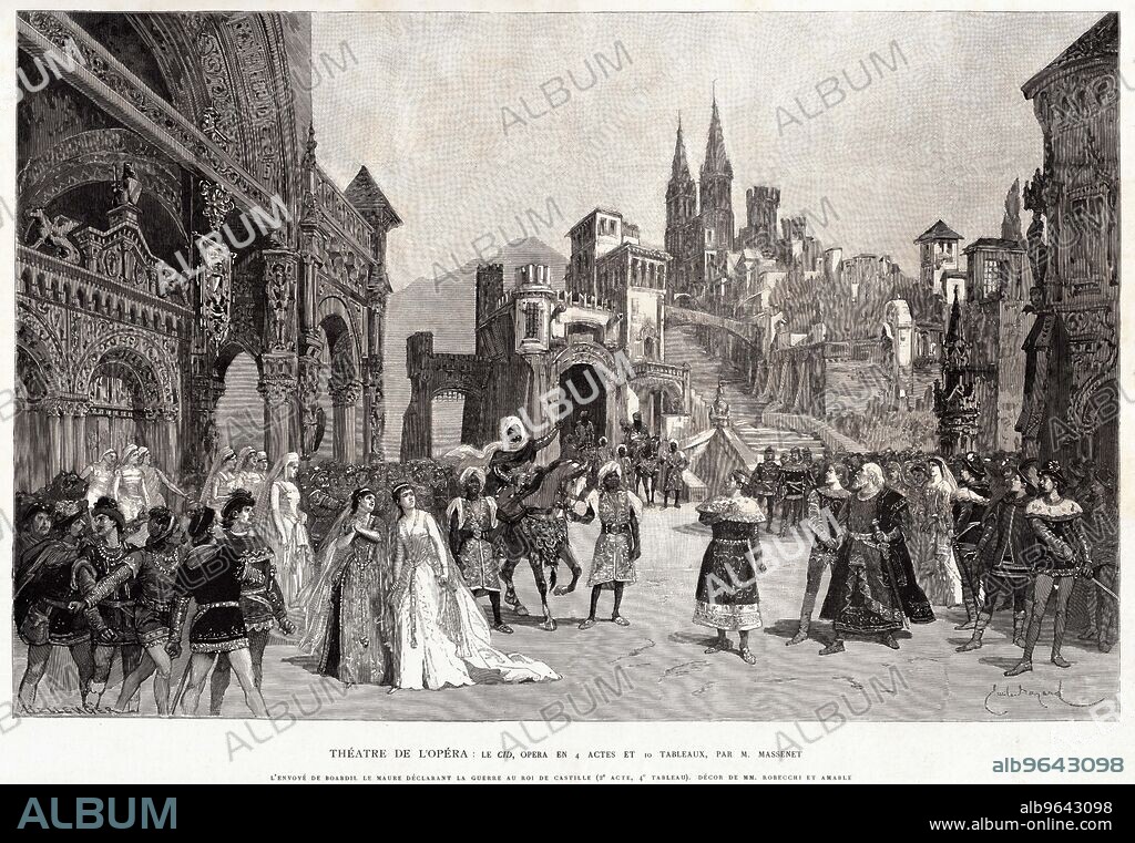 ÉMILE-ANTOINE BAYARD. Scene from the premiere of the Opera Le Cid by Jules Massenet.