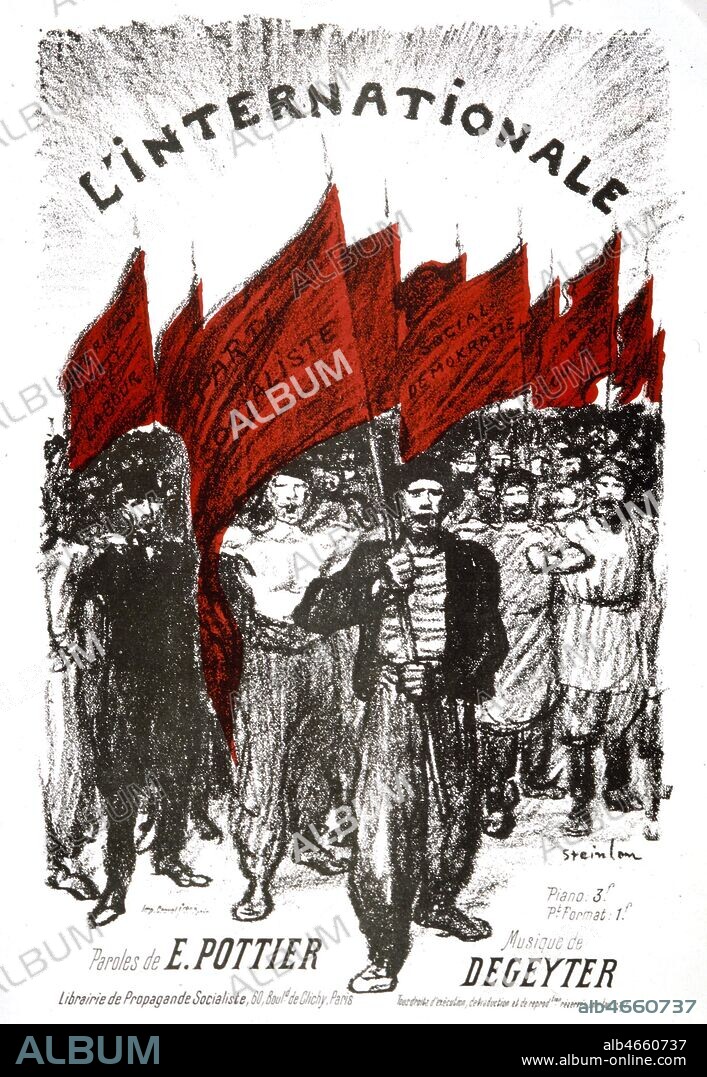 'L'Internationale' Paroles d'Eugene POTTIER (1816-1887), Musique de DEGEYTER. Couverture de la partition . Illustration d'Alexandre STEINLEN (1859-1923). Credit : Collection Kharbine-Tapabor.
